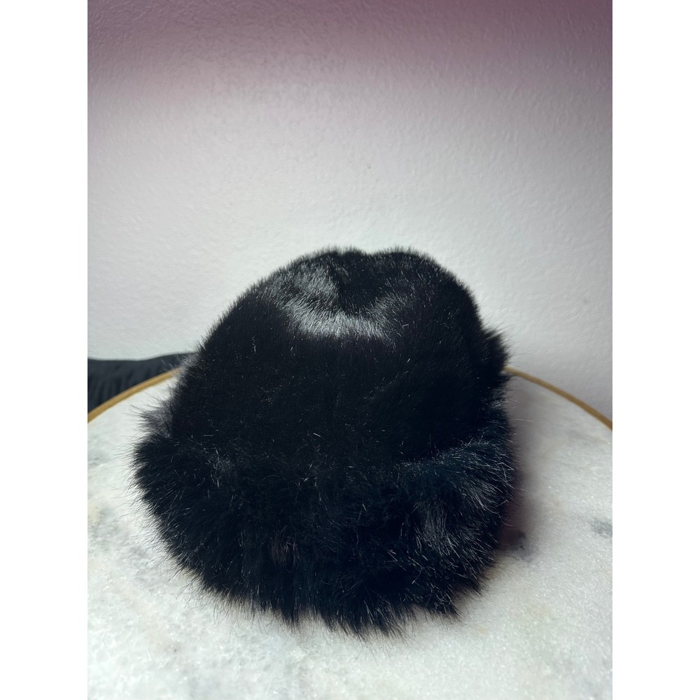 Black Faux Fur Pillbox Hat Women Winter Russian Cossack‎ Style Glamorous